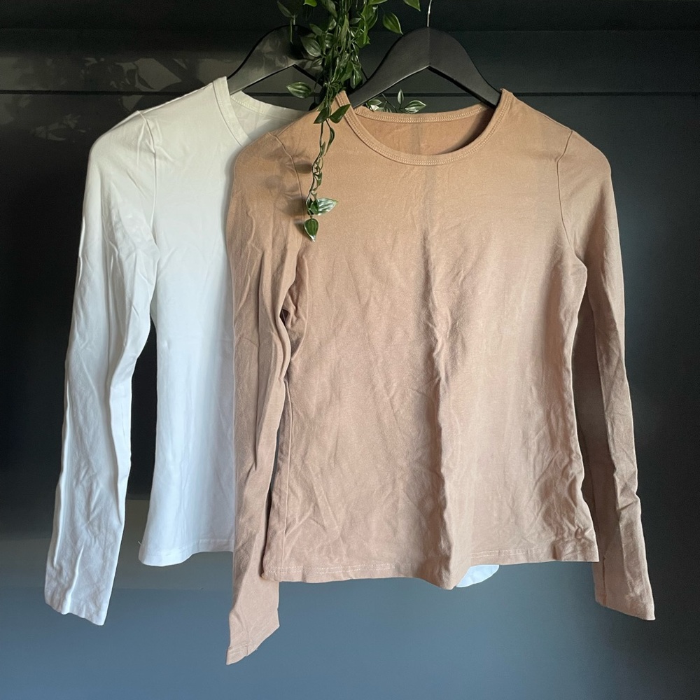 Two new shirts tan and white